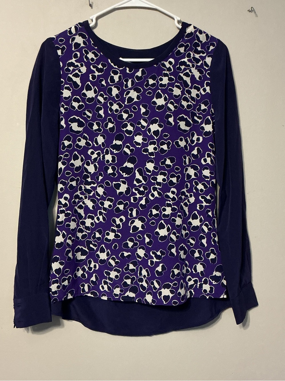 Diane Von Furstenberg Purple & White Print Long Sleeve Top